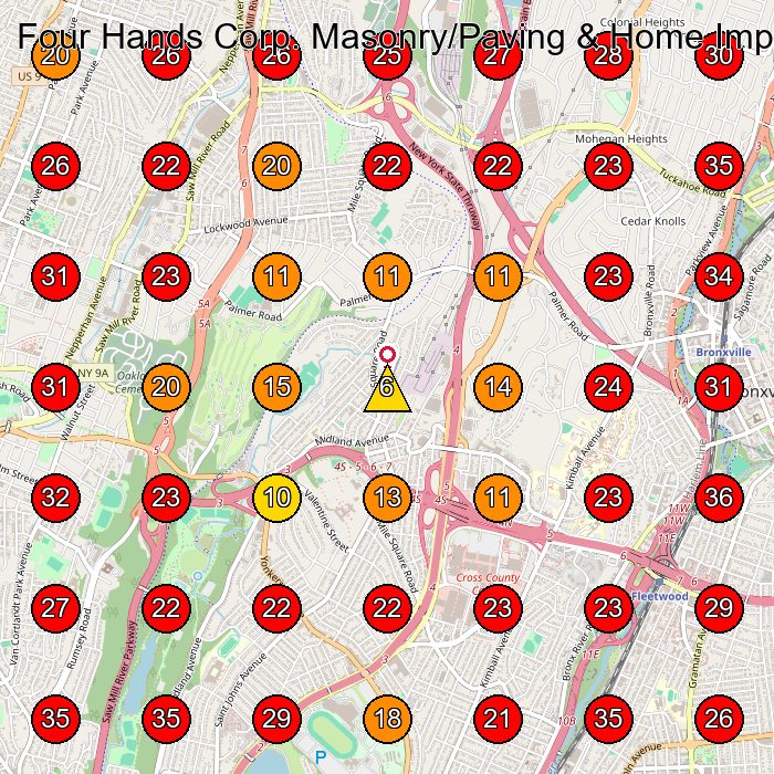 Four Hands Corp. Masonry/Paving & Home Improvement GeoGrid visibility map for Masonry Contractor in Yonkers